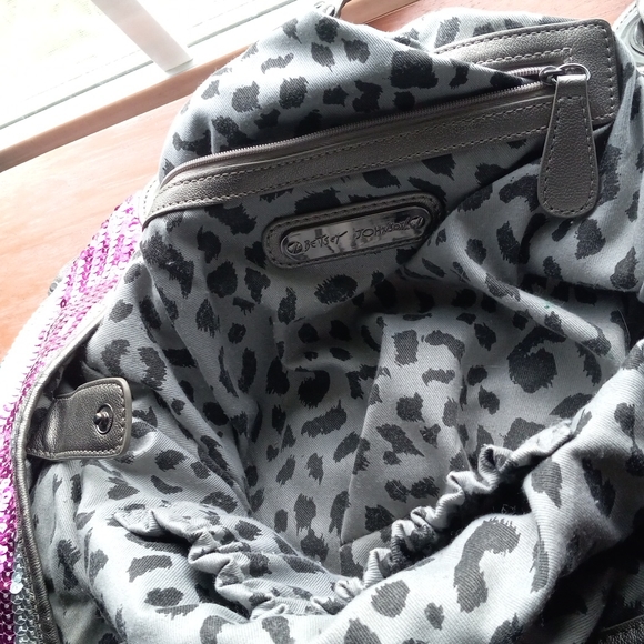 Betsey Johnson Silver and Pink sequined  purse 12 h by 10 w - Picture 2 of 9